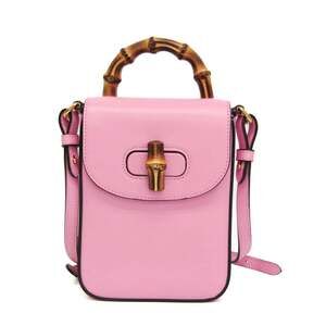 GUCCI Pink Leather Bamboo Shoulder Bag